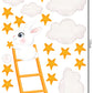 Extra Large Bunny on Ladder and Stars, Kid's Bedroom Reusable Nursery Wall Stickers