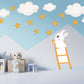 Extra Large Bunny on Ladder and Stars, Kid's Bedroom Reusable Nursery Wall Stickers
