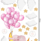 Pink Balloon Wall Sticker Sleeping Elephant Wall Decal Moon Wall Sticker Cute Sleeping Elephant Wall Sticker Pink Balloon Nursery Wall Decal
