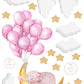 Pink Balloon Wall Sticker Sleeping Elephant Wall Decal Moon Wall Sticker Cute Sleeping Elephant Wall Sticker Pink Balloon Nursery Wall Decal