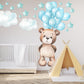 Teddy Bear Floating with Pink Balloons, Clouds and Stars, Reusable Nursery Wall Sticker Set