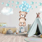 Teddy Bear Floating with Pink Balloons, Clouds and Stars, Reusable Nursery Wall Sticker Set