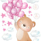 Beautiful Teddy with Floating Balloons and Clouds Nursery Wall Stickers