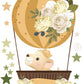 Cute Lion Cub in Hot Air Balloon With Flower and Individual Stars, Reusable Nursery Wall Stickers
