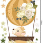 Cute Lion Cub in Hot Air Balloon With Flower and Individual Stars, Reusable Nursery Wall Stickers