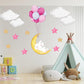 Cute Sleeping White Bunny Asleep on Moon, Reusable Nursery Wall Stickers, Children's Bedroom Wall Decor