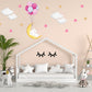 Cute Sleeping White Bunny Asleep on Moon, Reusable Nursery Wall Stickers, Children's Bedroom Wall Decor