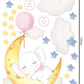 Sleeping Elephant on Moon Wall Sticker, Nursery Wall Stickers, Moon and Stars Wall Decals, Baby Elephant Decoration, Children's Bedroom Art