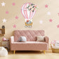 Deluxe Beautiful Sleeping Elephant in Pink Hot Air Balloon with Stars Nursery Wall Stickers