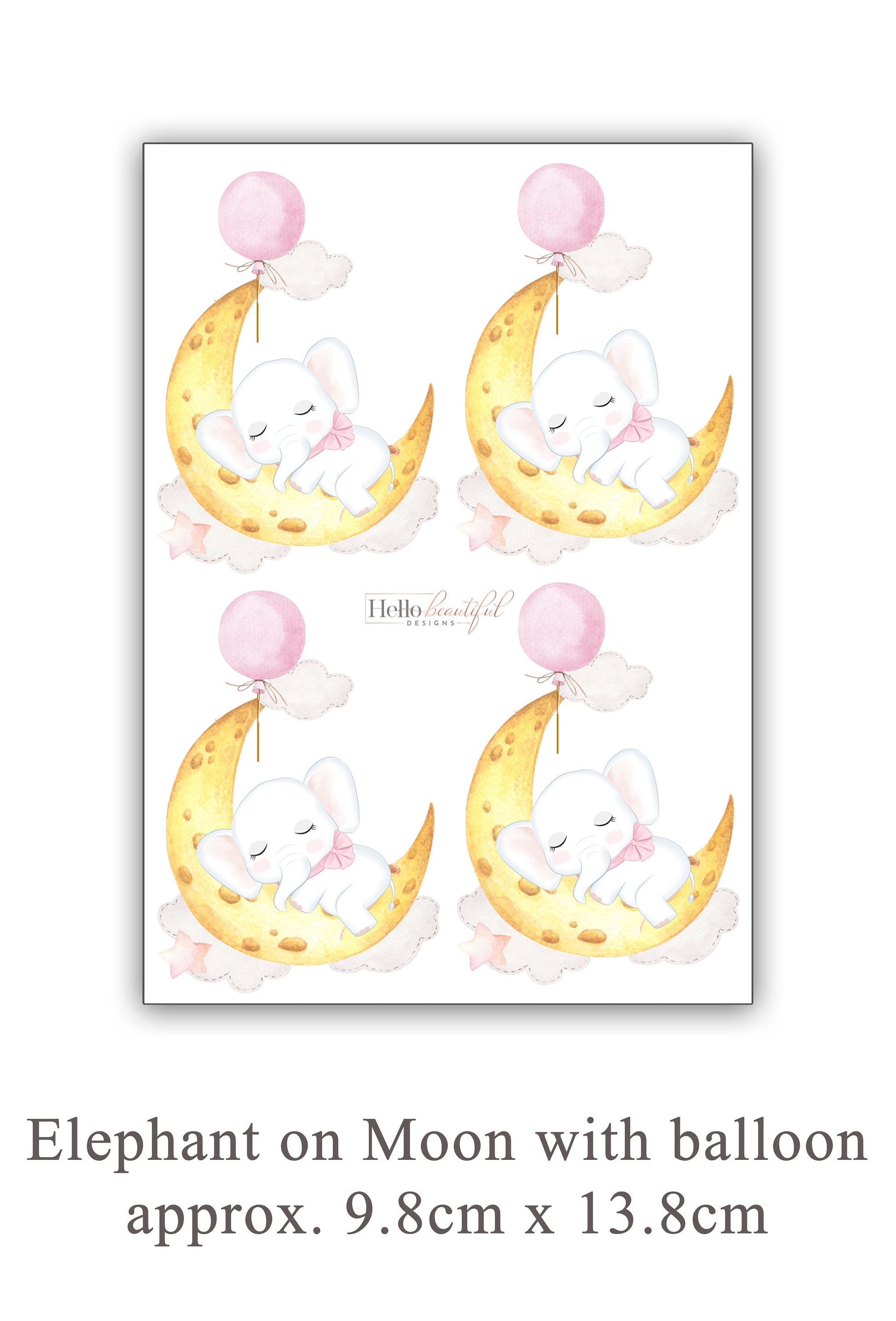 Sleeping Elephant on Moon Wall Stickers, Nursery Wall Stickers, Moon Wall Decals, Baby Elephant Decoration, Children's Bedroom Art, Nursery
