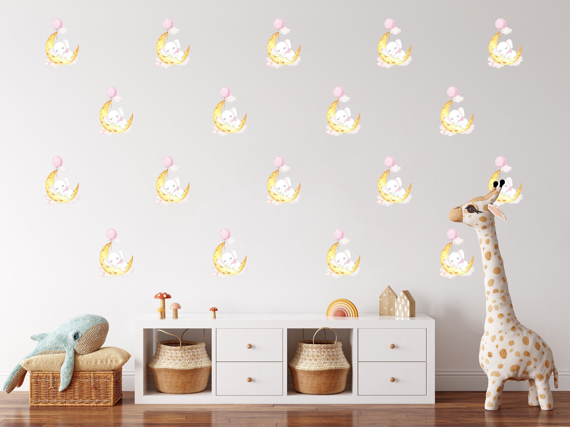 Sleeping Elephant on Moon Wall Stickers, Nursery Wall Stickers, Moon Wall Decals, Baby Elephant Decoration, Children's Bedroom Art, Nursery
