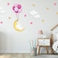 Cute Sleeping White Bunny Asleep on Moon, Reusable Nursery Wall Stickers, Children's Bedroom Wall Decor