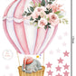 Deluxe Beautiful Sleeping Elephant in Pink Hot Air Balloon with Stars Nursery Wall Stickers