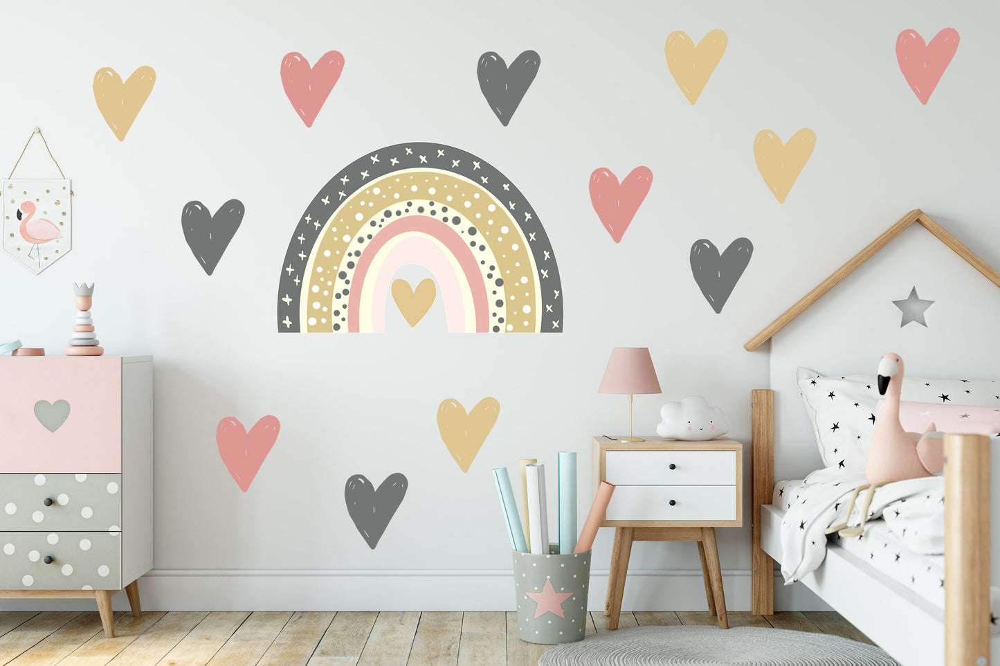 Beautiful Rainbow and Hearts Nursery Wall Stickers