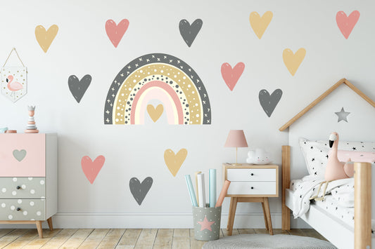 Beautiful Rainbow and Hearts Nursery Wall Stickers