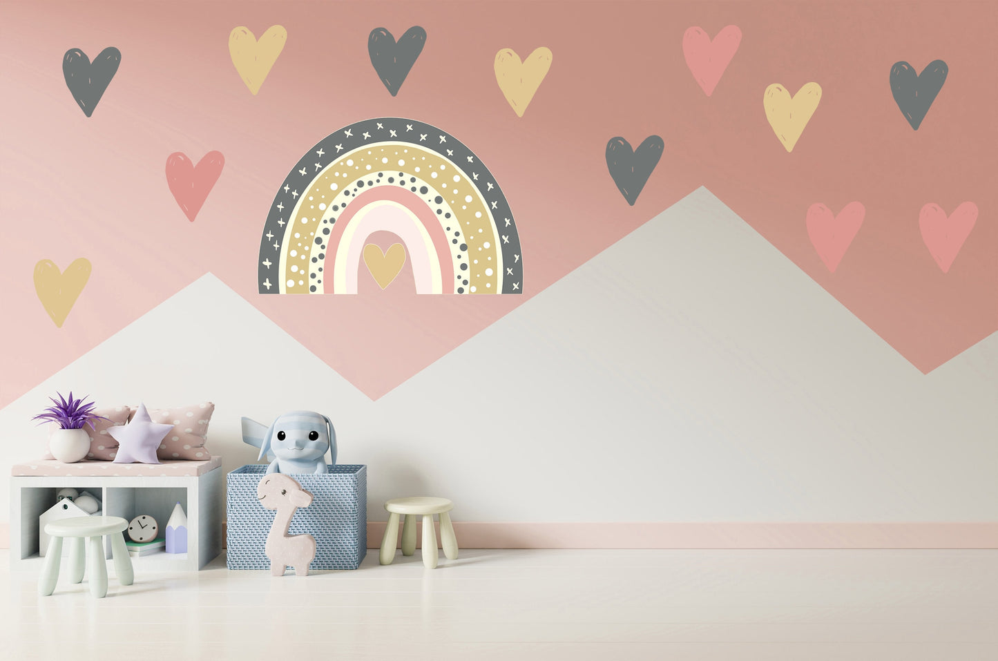 Beautiful Rainbow and Hearts Nursery Wall Stickers