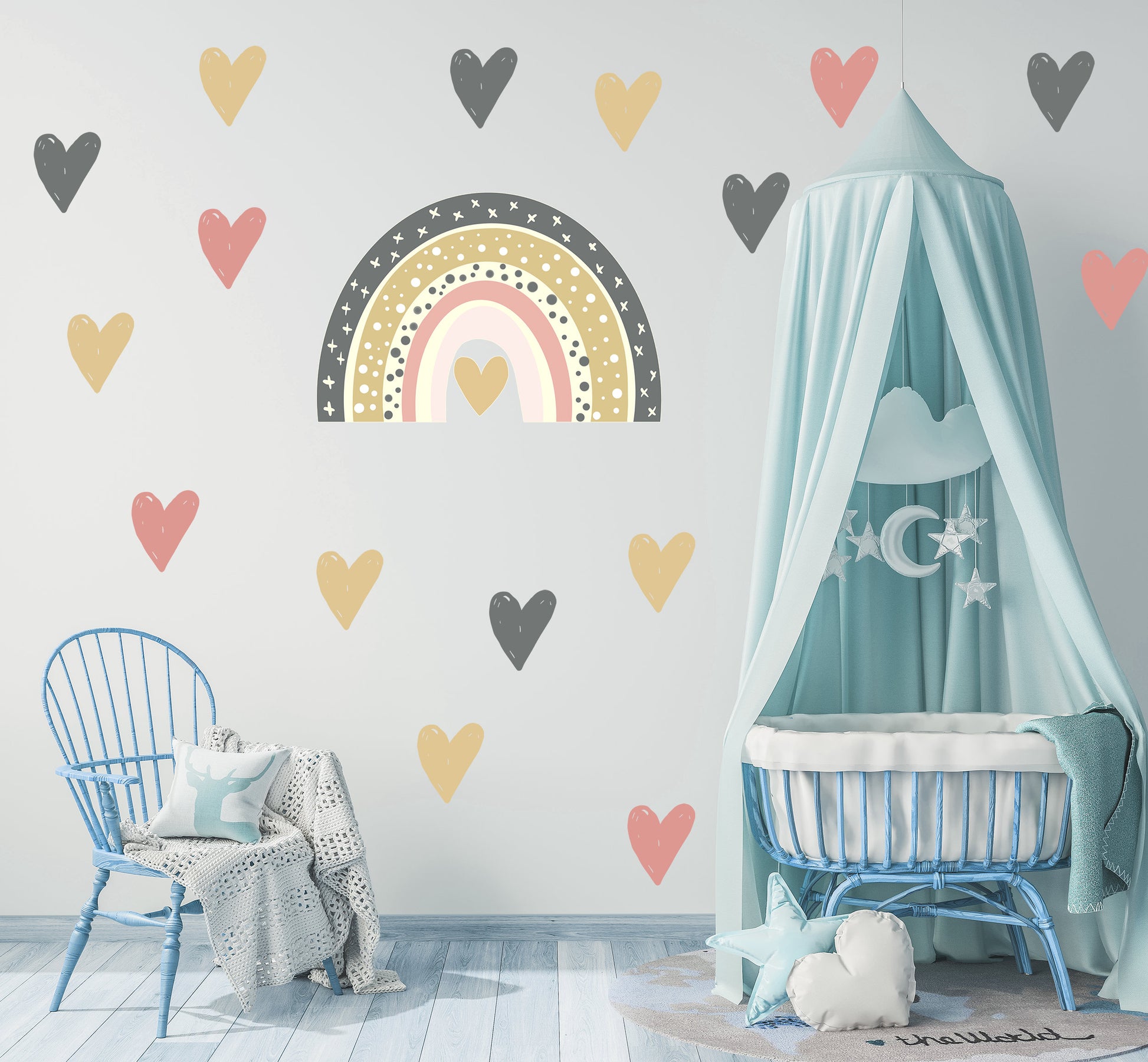 Beautiful Rainbow and Hearts Nursery Wall Stickers