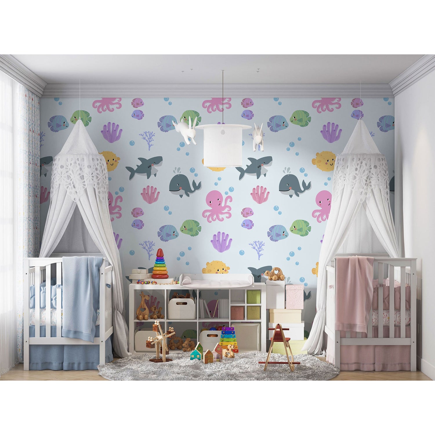 Underwater Fish Wallpaper Peel And Stick Ocean Decor Children's Bedroom Fish Wall Decor Aqua