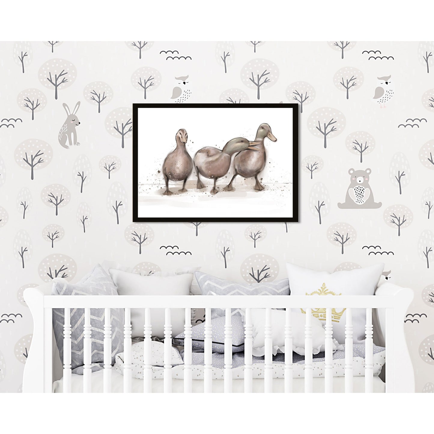 Watercolour Ducklings Print Unframed Nursery Wall Art Quirky Duck Bedroom Decor Adorable Illustration Childs Bedroom Decor Ducklings Theme