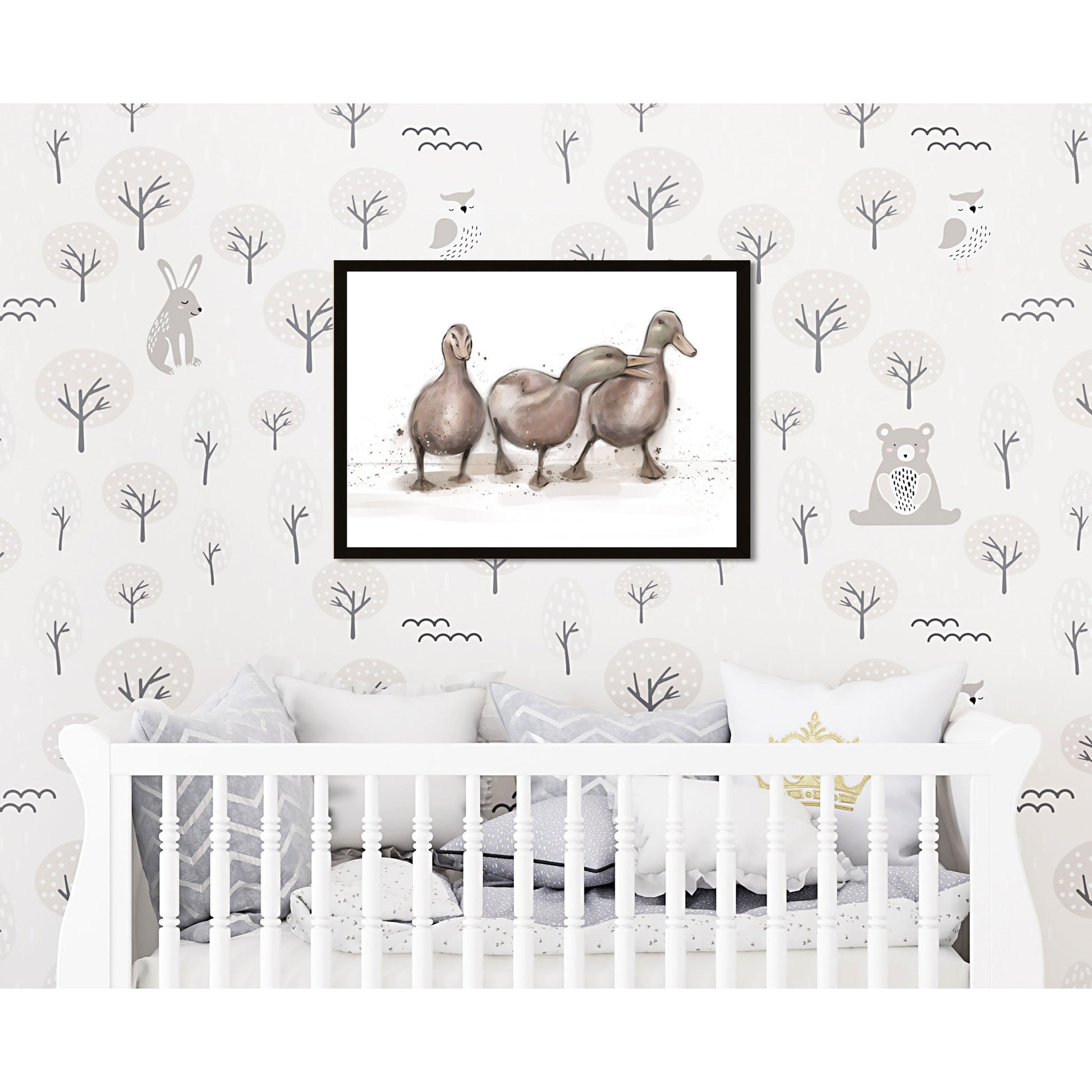 Watercolour Ducklings Print Unframed Nursery Wall Art Quirky Duck Bedroom Decor Adorable Illustration Childs Bedroom Decor Ducklings Theme