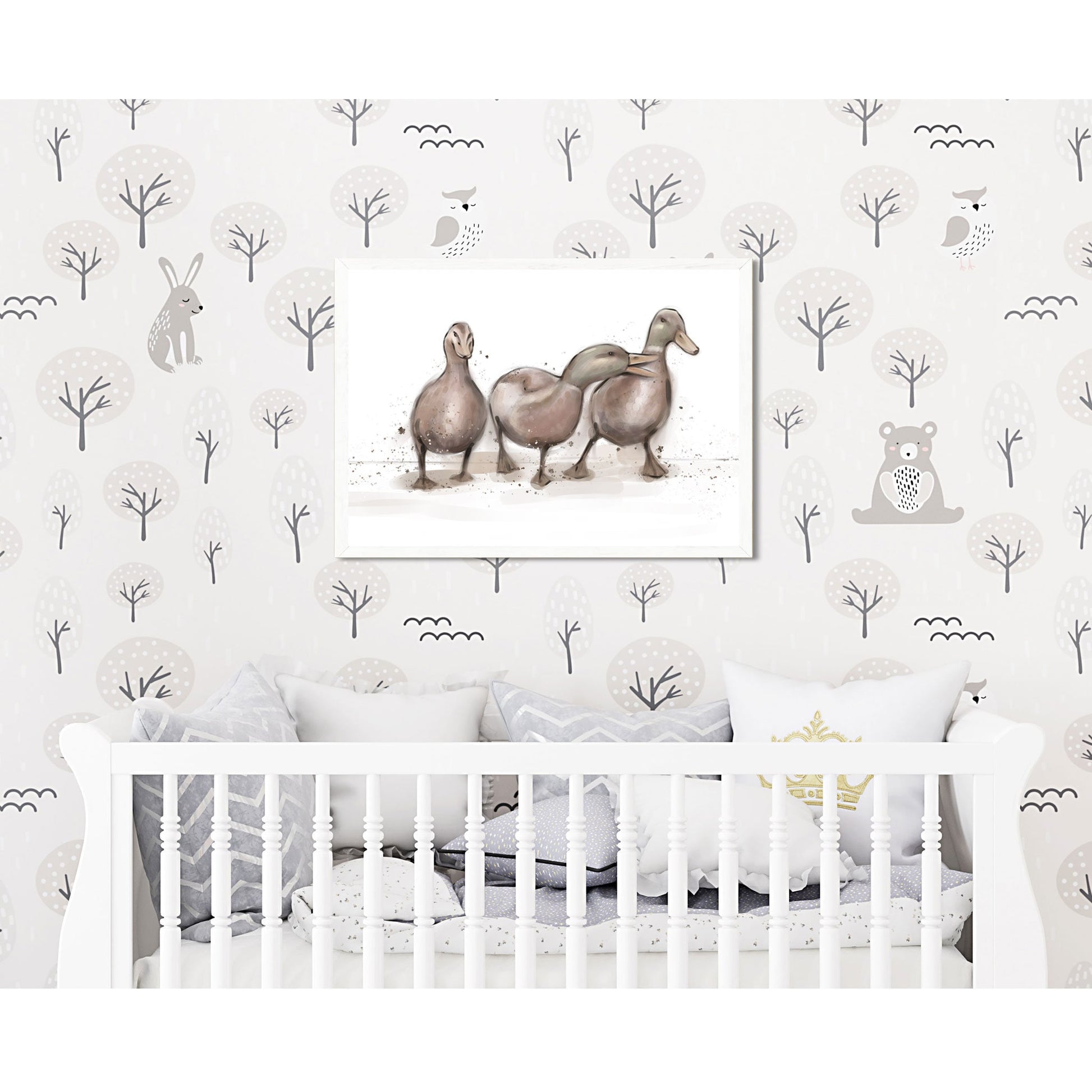 Watercolour Ducklings Print Unframed Nursery Wall Art Quirky Duck Bedroom Decor Adorable Illustration Childs Bedroom Decor Ducklings Theme