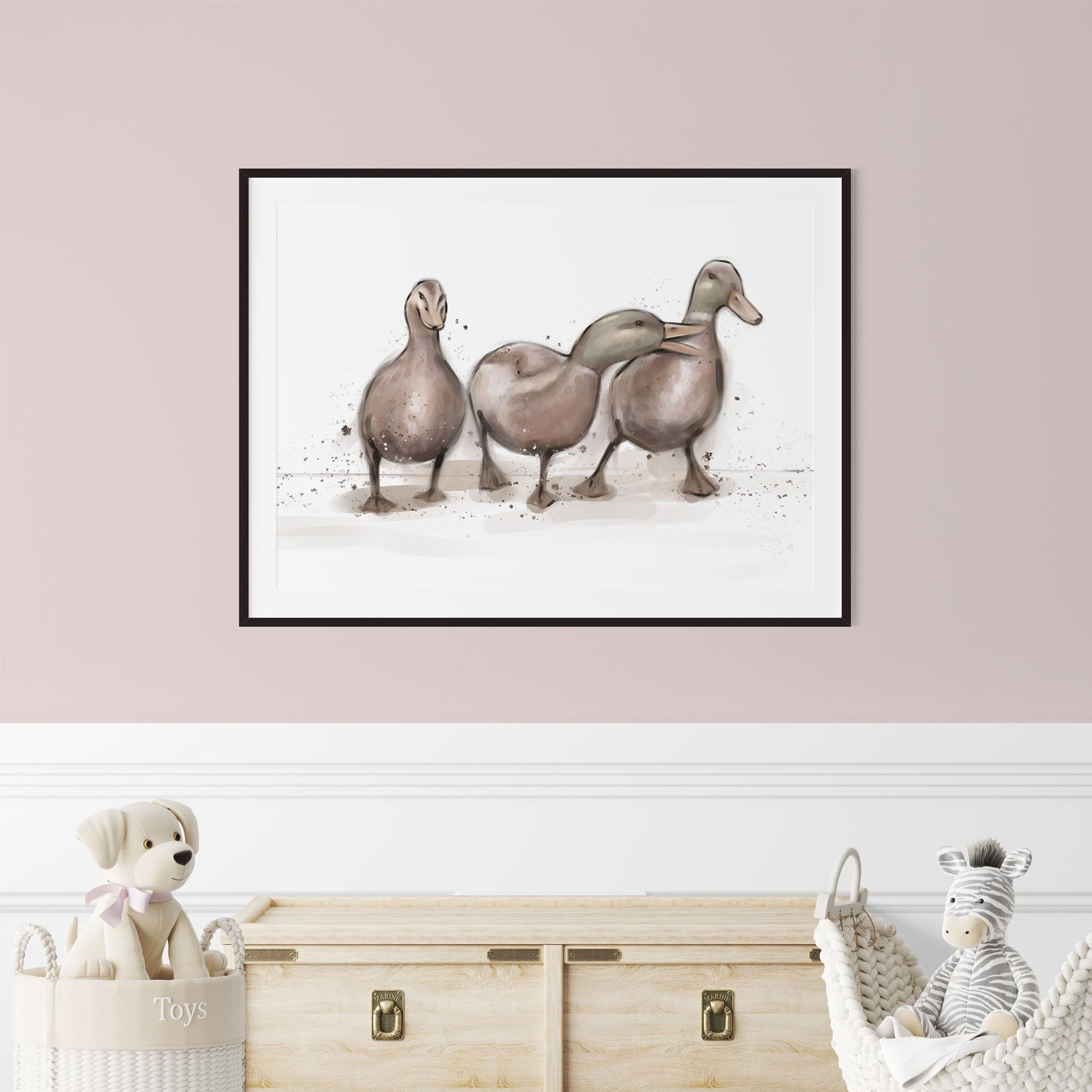 Watercolour Ducklings Print Unframed Nursery Wall Art Quirky Duck Bedroom Decor Adorable Illustration Childs Bedroom Decor Ducklings Theme