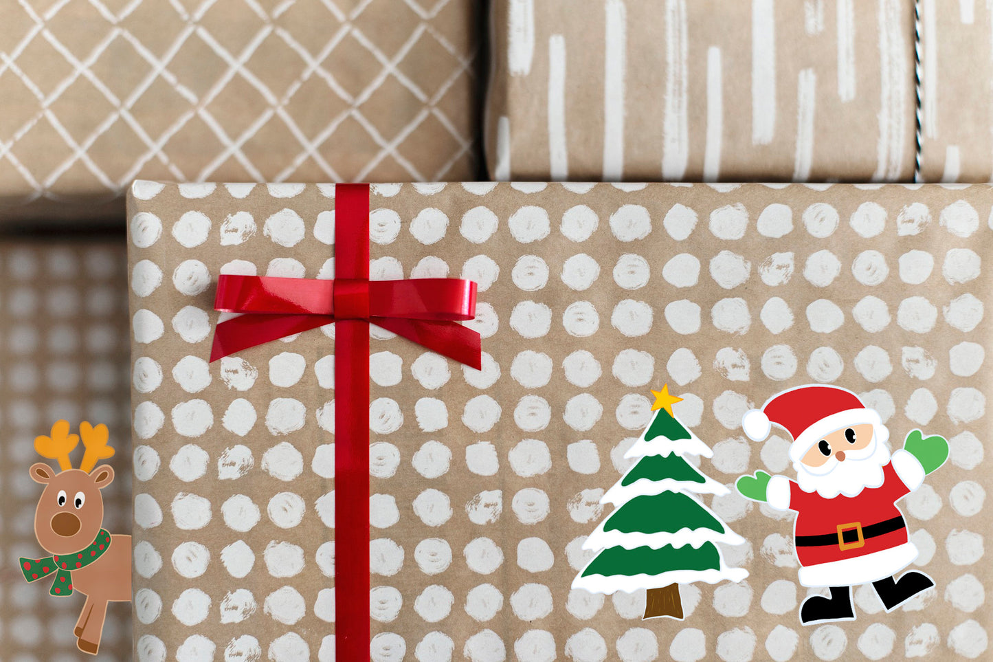 Christmas sticker sheet, Santa, reindeer, snowman, Christmas tree, gonk.