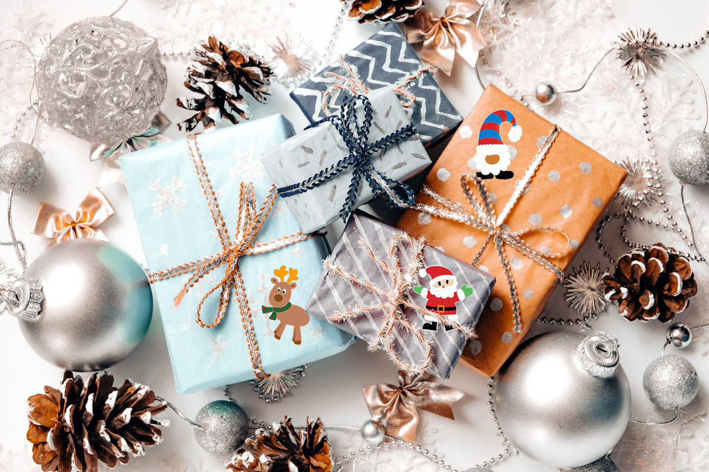 Christmas sticker sheet, Santa, reindeer, snowman, Christmas tree, gonk.