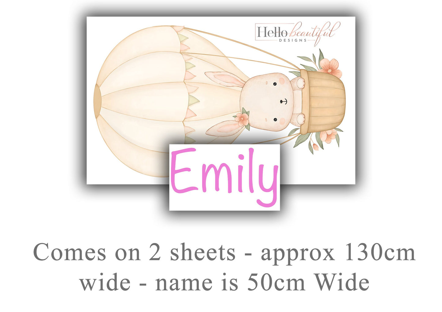 Personalised Name Hot Air Balloon Wall Sticker Kids Bedroom Girls Decor Nursery Wallpaper Idea Children Bunny Rabbit Cute Animal Toddler