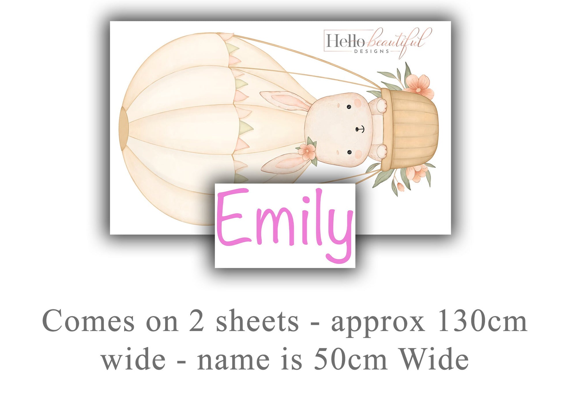 Personalised Name Hot Air Balloon Wall Sticker Kids Bedroom Girls Decor Nursery Wallpaper Idea Children Bunny Rabbit Cute Animal Toddler