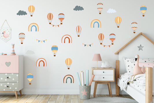 Hot Air Balloon Wall Stickers, Kids Decor, Nursery Wall Sticker Ideas, Girls And Boys Bedroom Wallpaper, Removable Stickers Idea