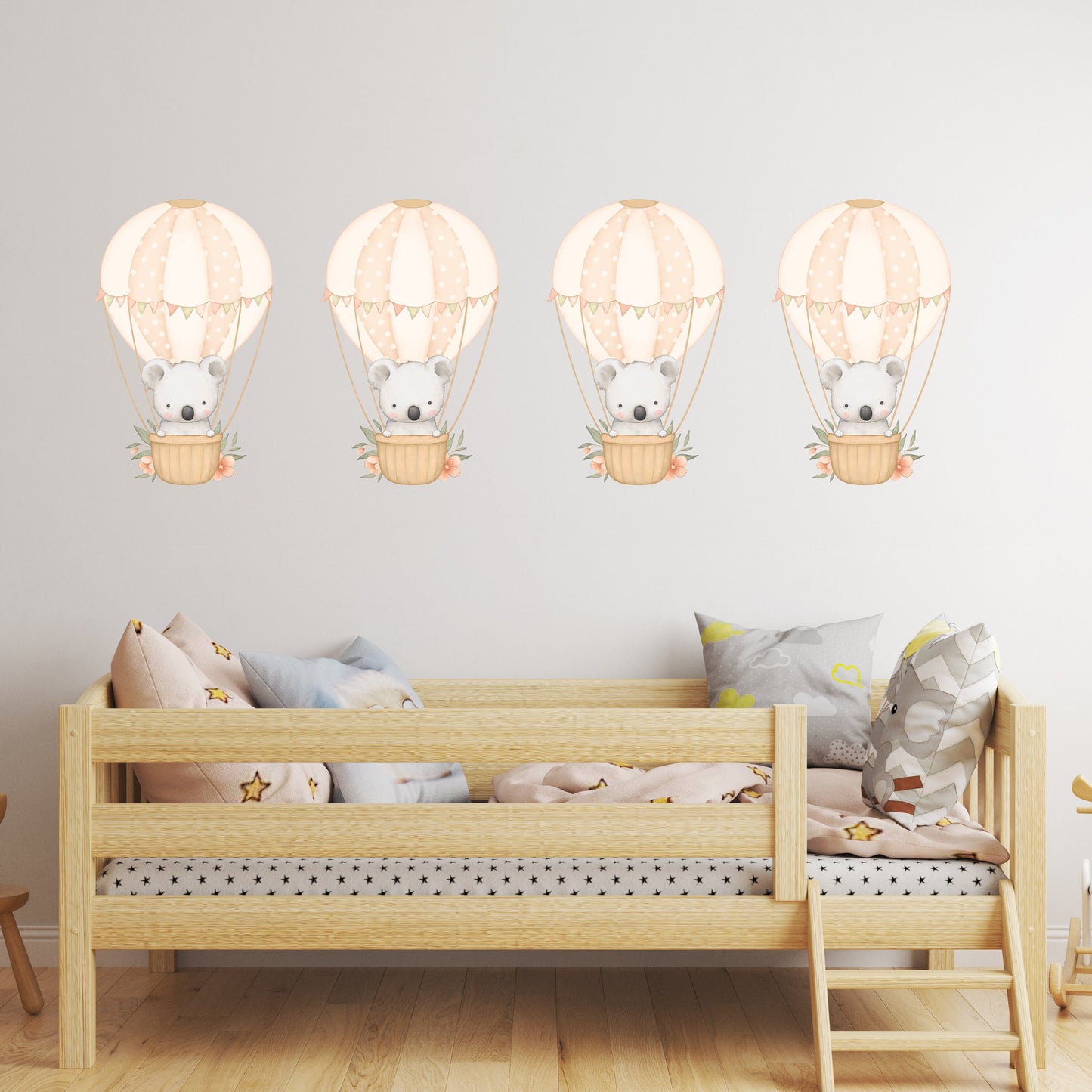 Hot Air Balloon Wall Sticker Kids Bedroom Girls Decor Nursery Wallpaper Idea Children Baby Koala Bear Cute Animal Toddler Floating Design