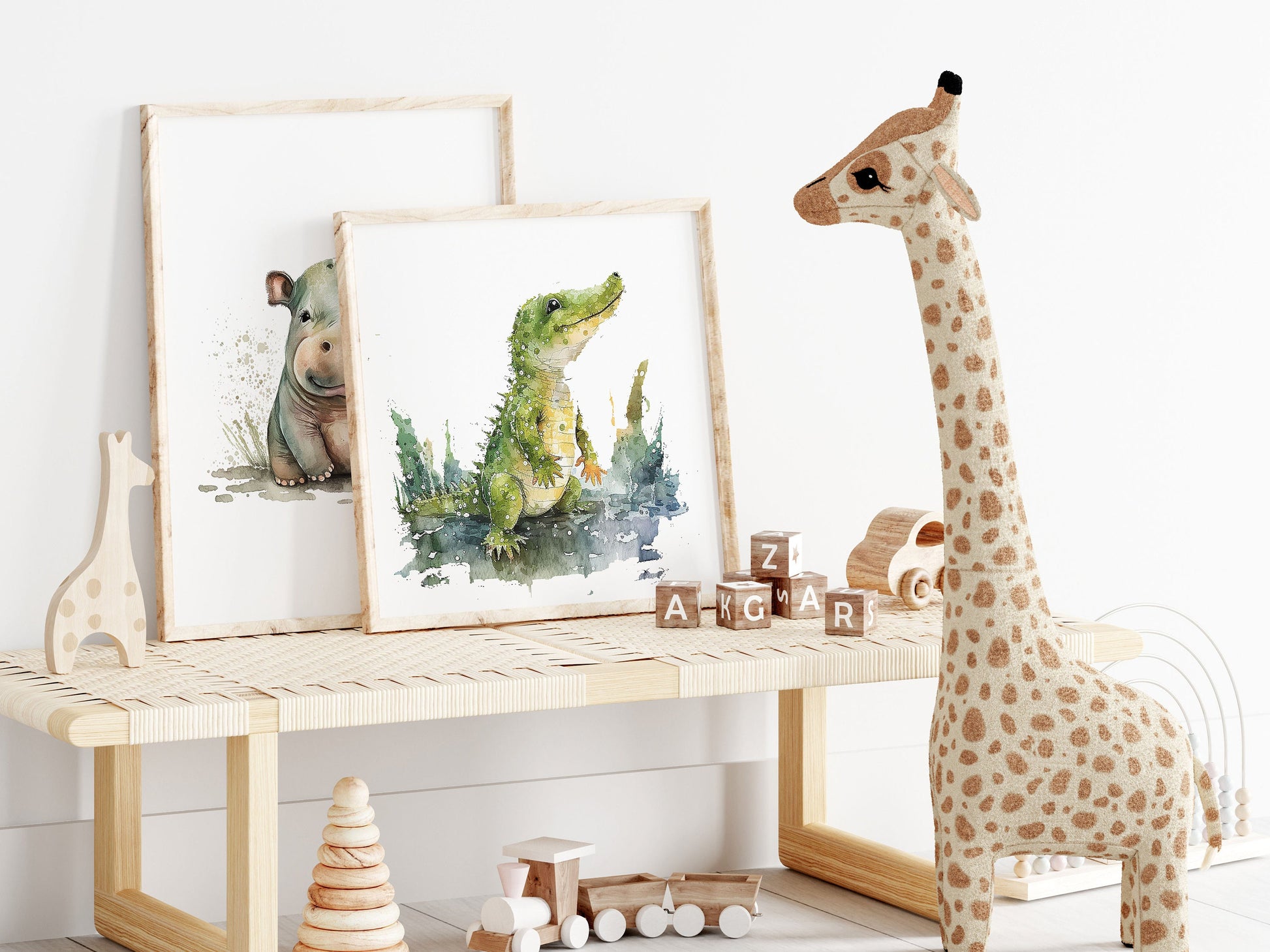 Animal Frame Prints Rainbow Cute Baby Nursery Decor Poster Safari Children's Picture Wall Art Work Boys Bedroom Girls Room Home Decor Ideas