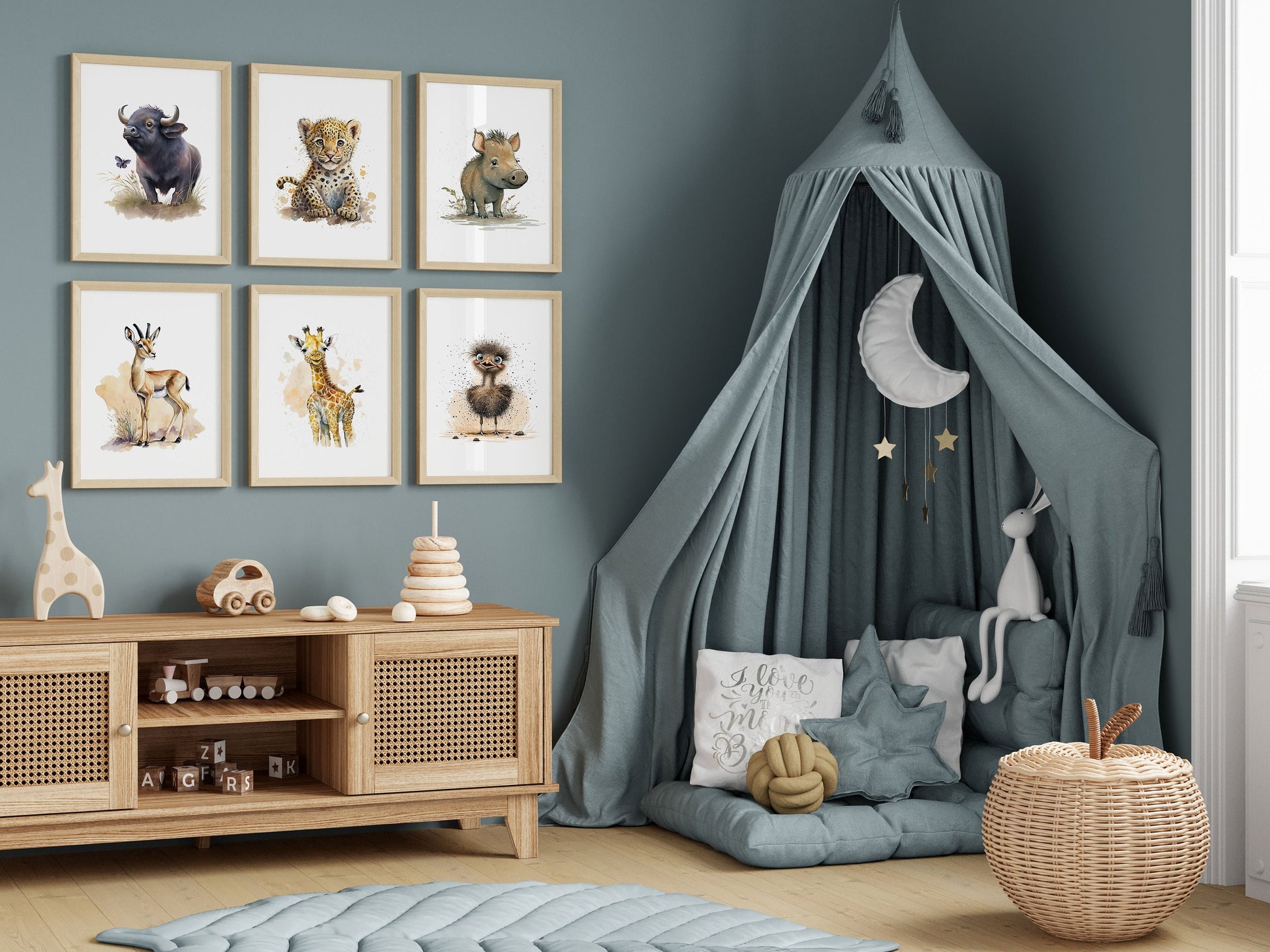 Animal Frame Prints Rainbow Cute Baby Nursery Decor Poster Safari Children's Picture Wall Art Work Boys Bedroom Girls Room Home Decor Ideas