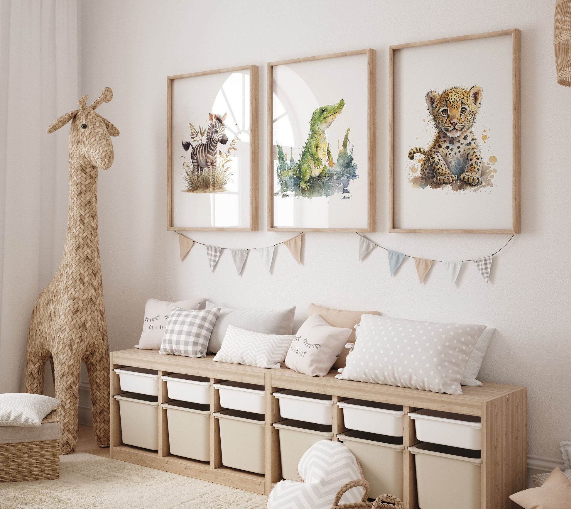 Animal Frame Prints Rainbow Cute Baby Nursery Decor Poster Safari Children's Picture Wall Art Work Boys Bedroom Girls Room Home Decor Ideas