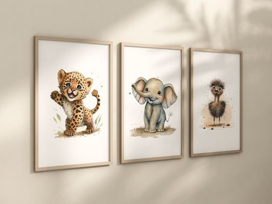 Animal Frame Prints Rainbow Cute Baby Nursery Decor Poster Safari Children's Picture Wall Art Work Boys Bedroom Girls Room Home Decor Ideas