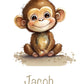 Personalised Named Print Cute Animal Nursery Art Inspirational Quote Kids Baby Monkey Framed Poster Unframed Girls Bedroom Boys Decor Ideas