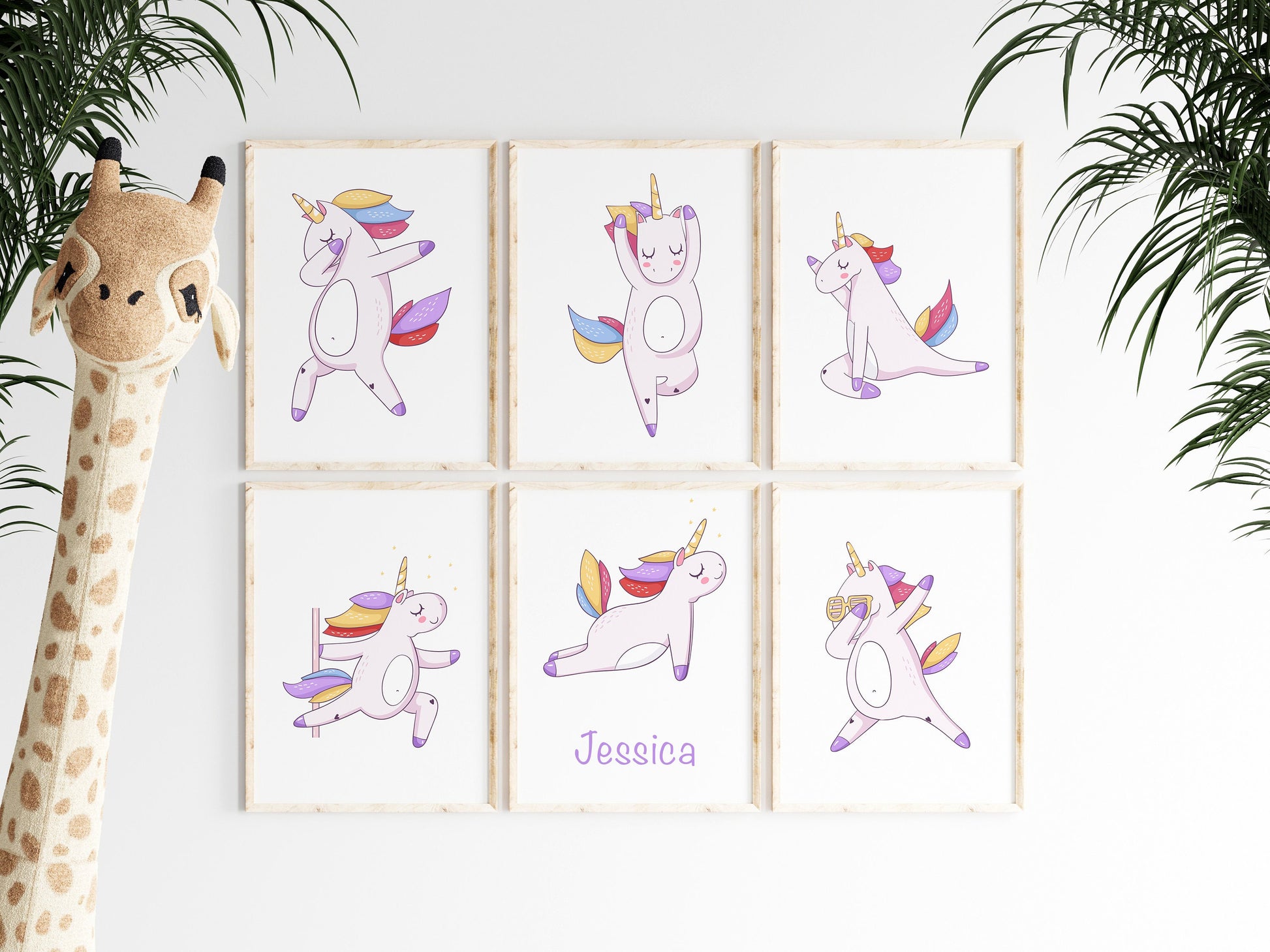 Personalised Name Unicorn Prints Unframed Nursery Decor Idea Girls Bedroom Framed Pictures Wall Paper Designs Magical Dancing Unicorns Names