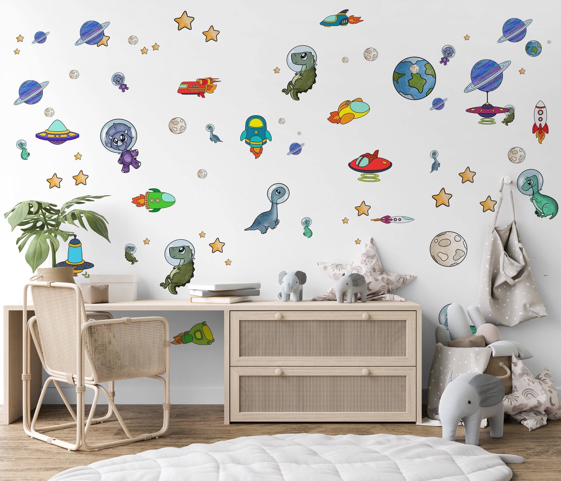 Kids Room Decor Dinosaur Decal Space Decal r Wall Decal Boy Nursery Decor Space Night Sky
