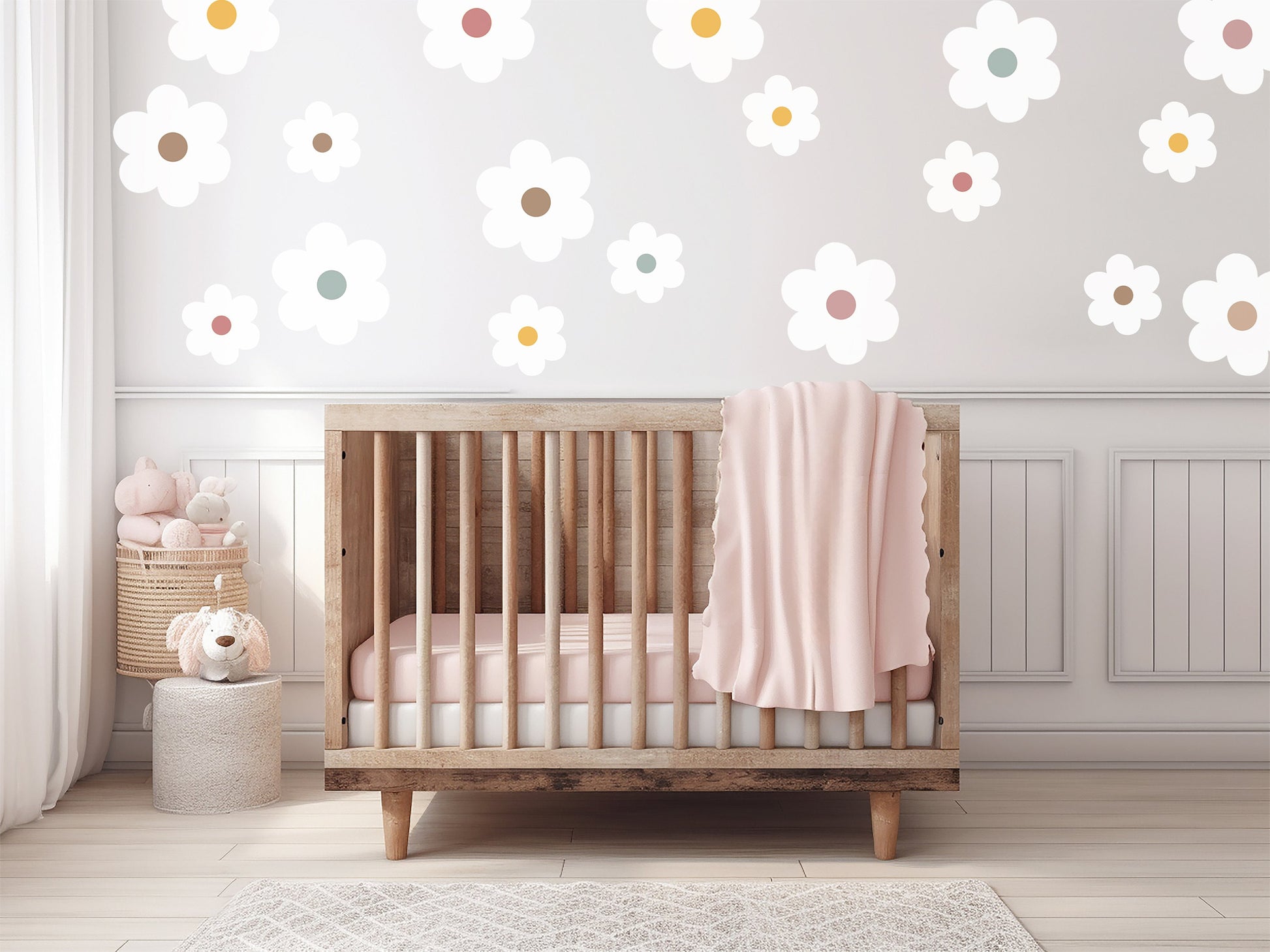 Kid Room Decor Boho Nursery Decor Bedroom Wall Art Sticker Pastel Daises