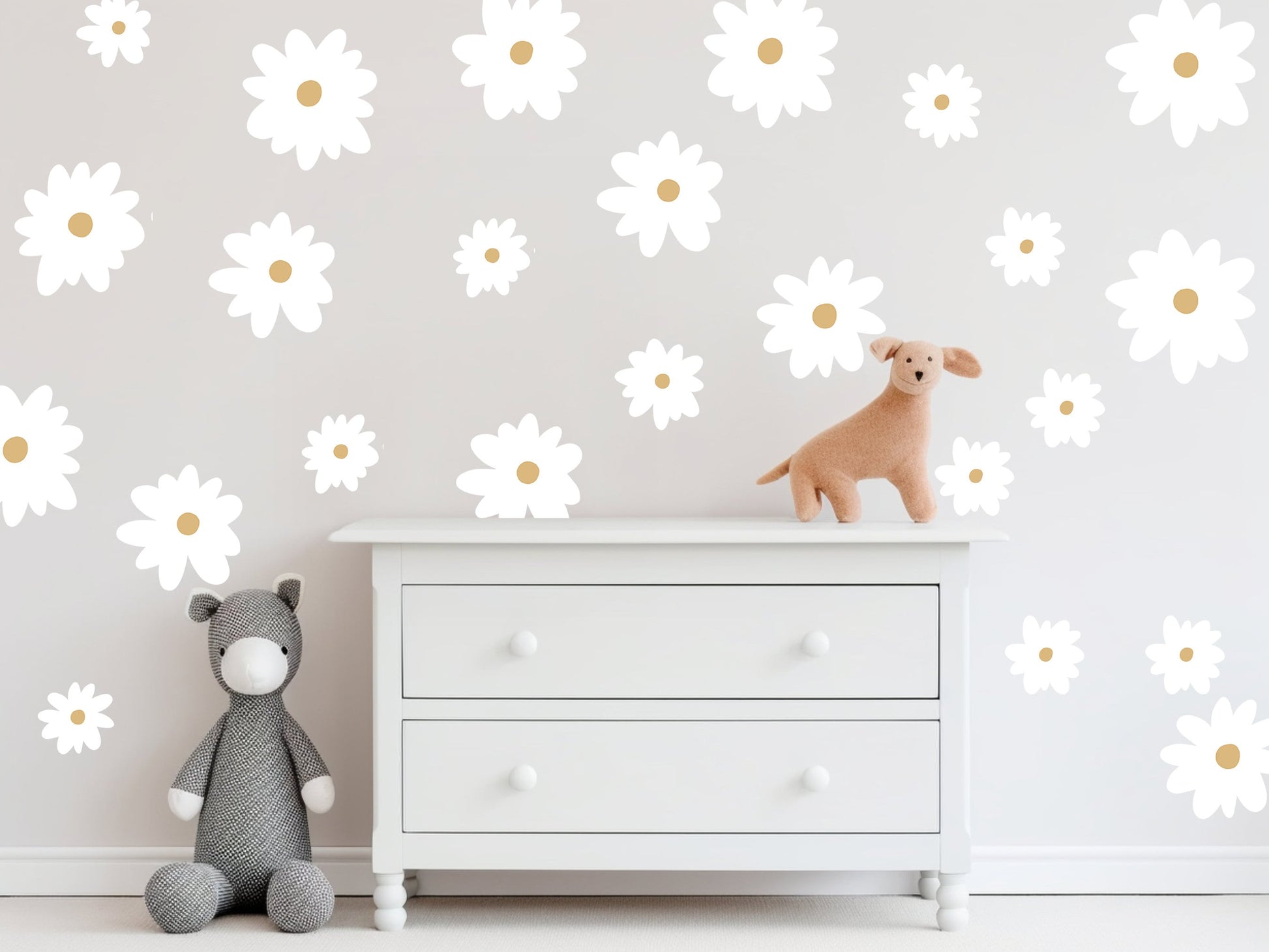 White Daisy Wall Stickers Flower Nursery Decor Girl Bedroom Wall Decals Floral Decals Daisy Girl Playroom Wall Stickers Daisy Stickers