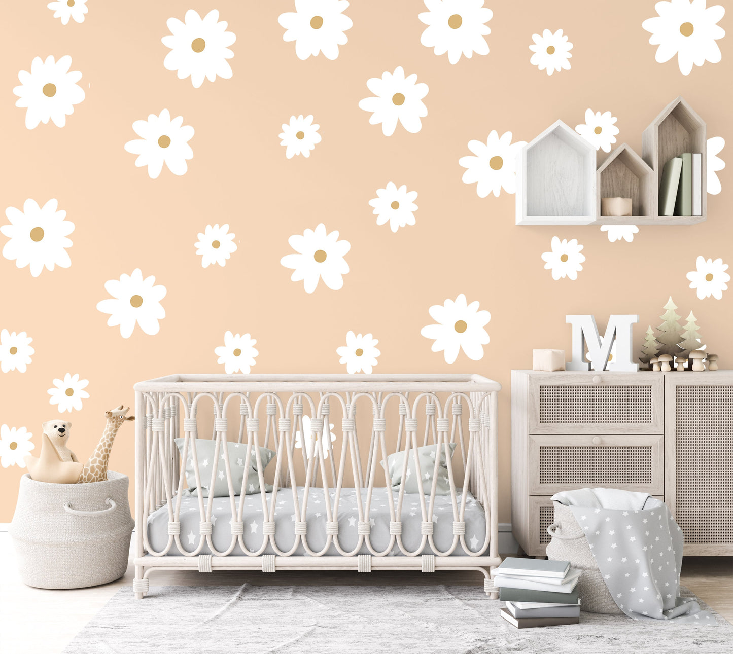 White Daisy Wall Stickers Flower Nursery Decor Girl Bedroom Wall Decals Floral Decals Daisy Girl Playroom Wall Stickers Daisy Stickers