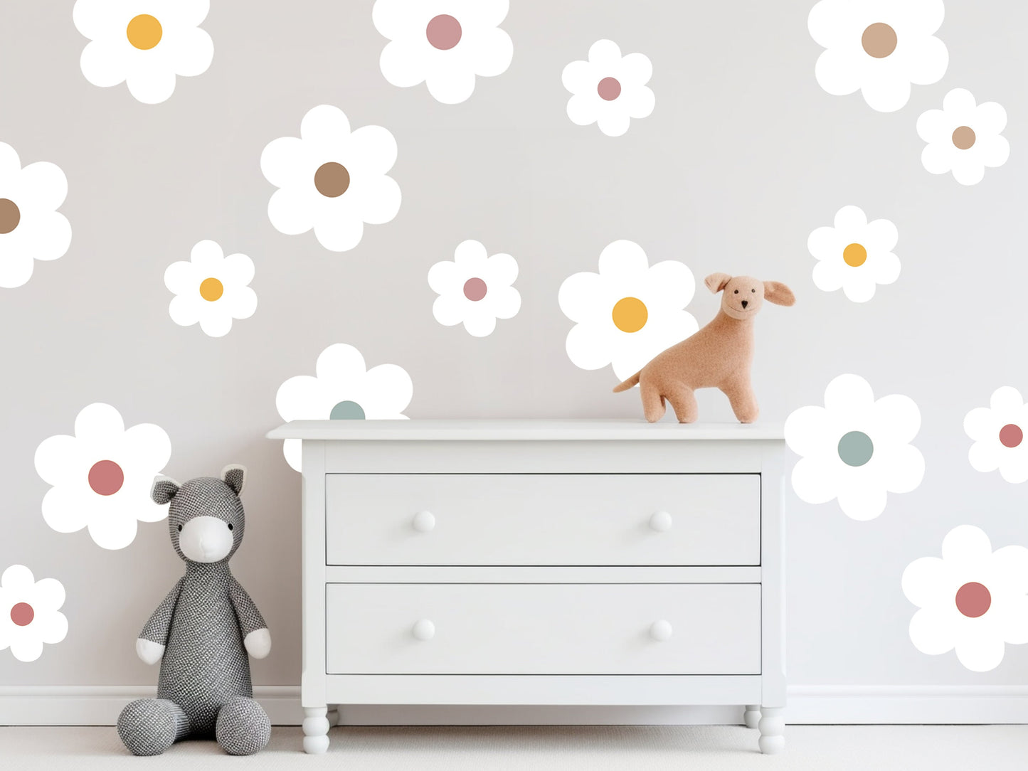 Large Daisy Decals Nursery Decor Removable Wall Decals Peel & Stick Floral Boho Daisy Decor