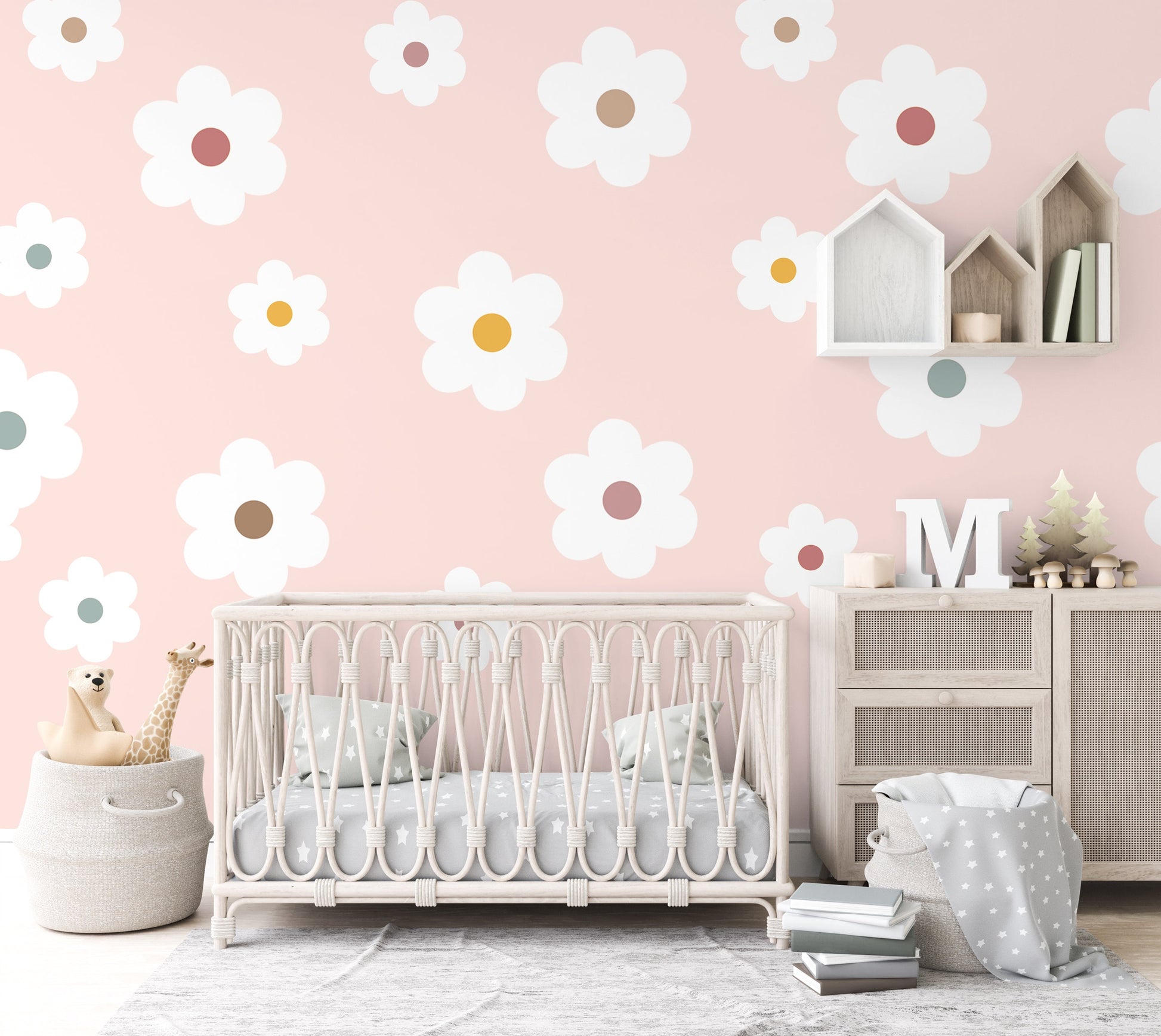 Daisy Wall Decal Set Mix Size Set Floral Decor Bedroom Wall Art Sticker Pastel Daises