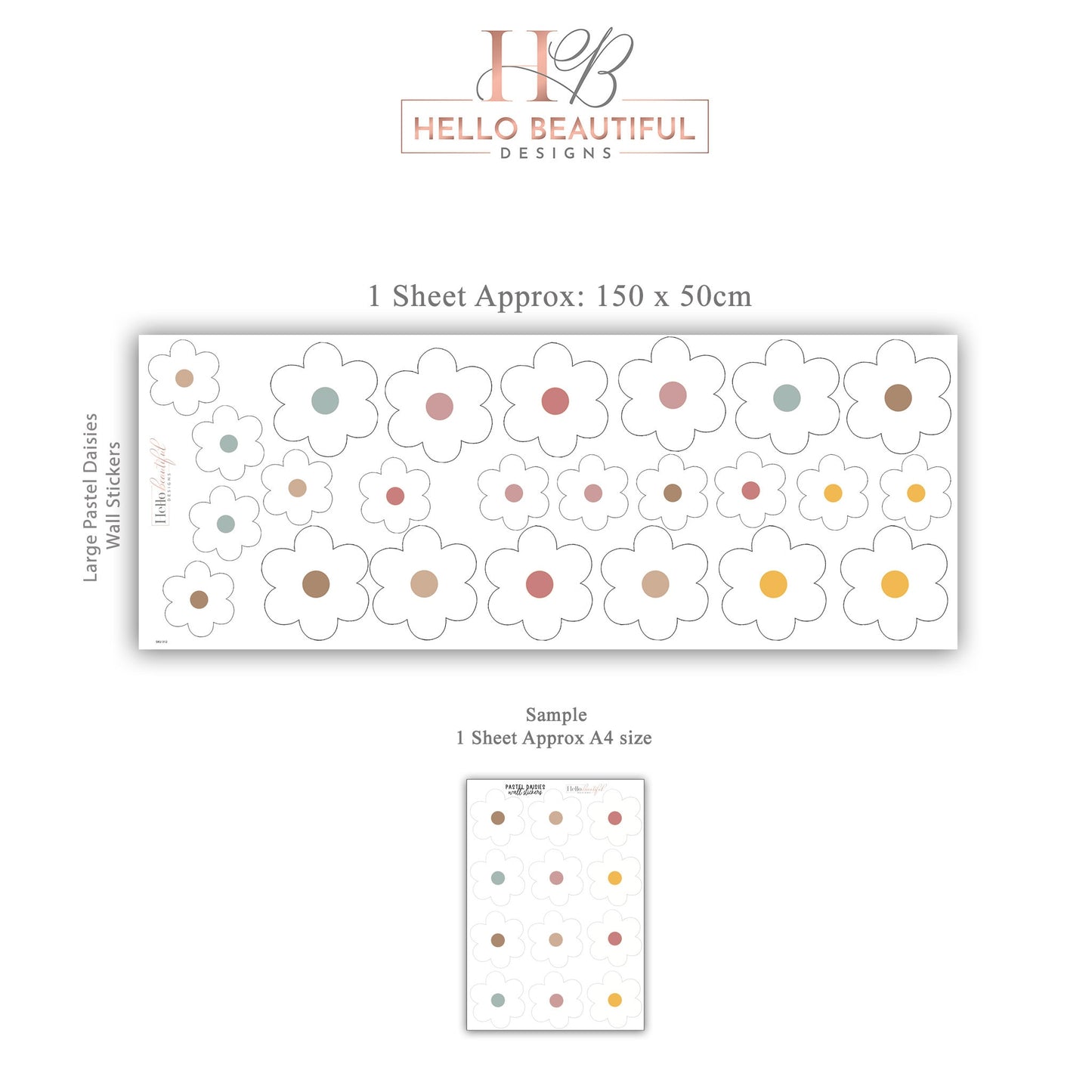 Large Daisy Stickers Flower Decals Nursery Decor Removable Wall Decals Polka Dot Decals Peel & Stick Floral Nursery Decor Boho Daisy Decor