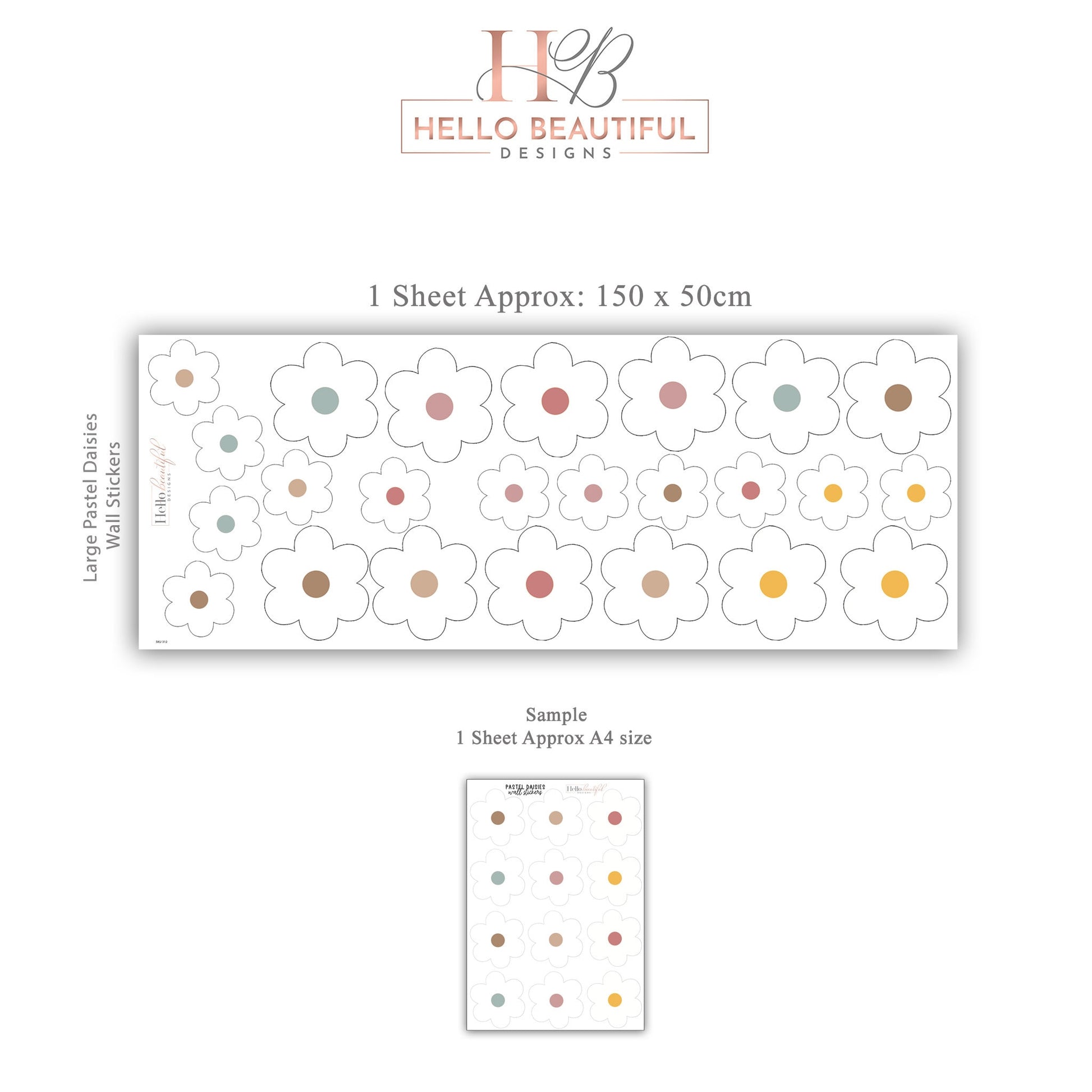 Large Daisy Stickers Flower Decals Nursery Decor Removable Wall Decals Polka Dot Decals Peel & Stick Floral Nursery Decor Boho Daisy Decor