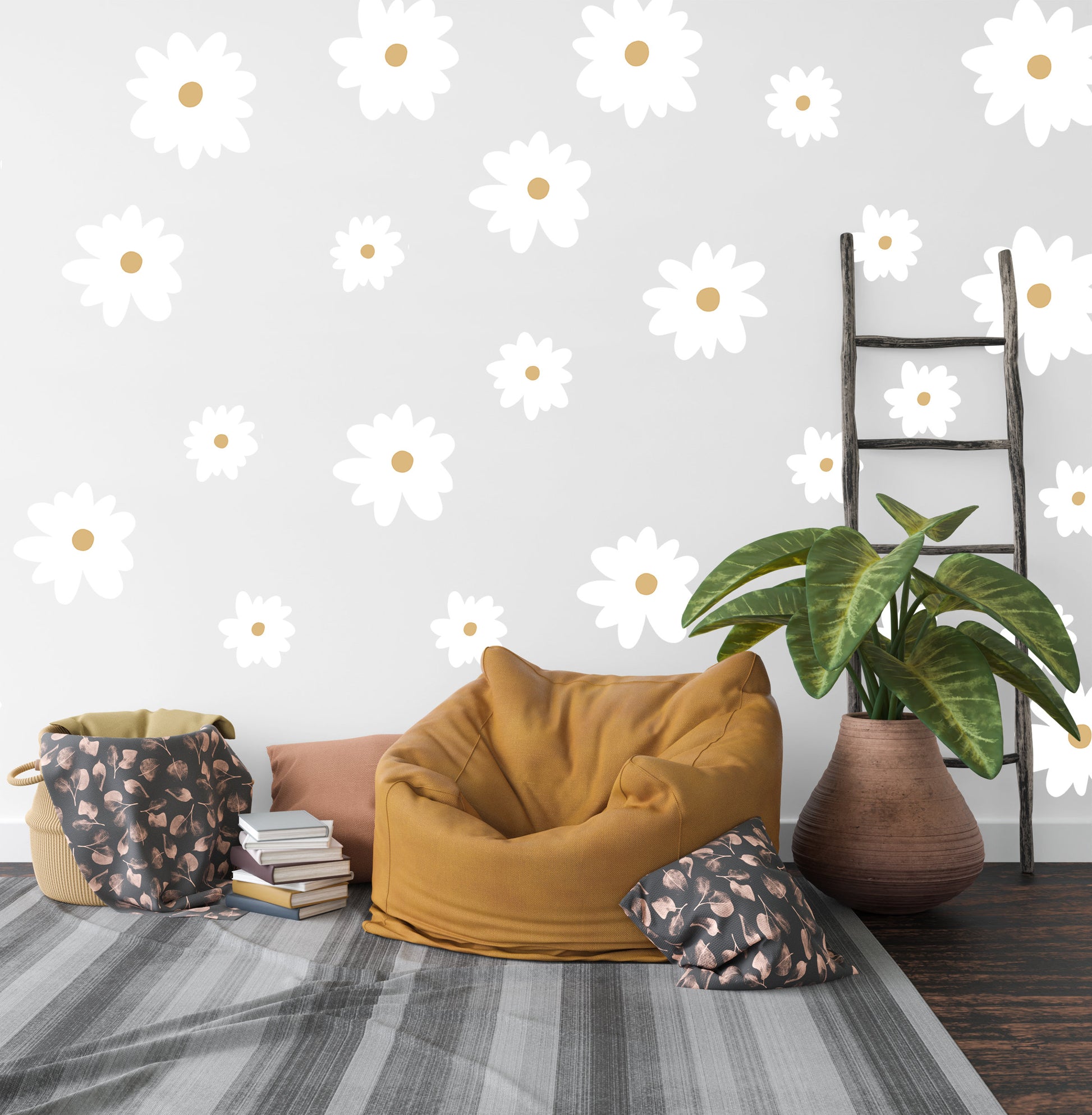 White Daisy Wall Stickers Flower Nursery Decor Girl Bedroom Wall Decals Floral Decals Daisy Girl Playroom Wall Stickers Daisy Stickers